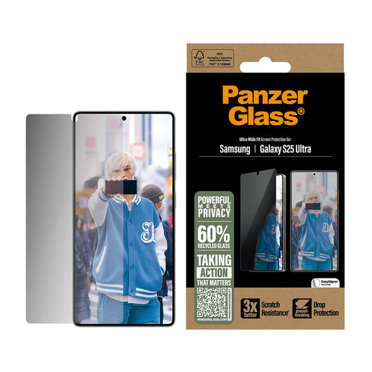 Folija za zaštitu ekrana Privacy PanzerGlass Ultra-Wide Fit za Samsung Galaxy S25 Ultra S938, Kaljeno staklo, Full Glue