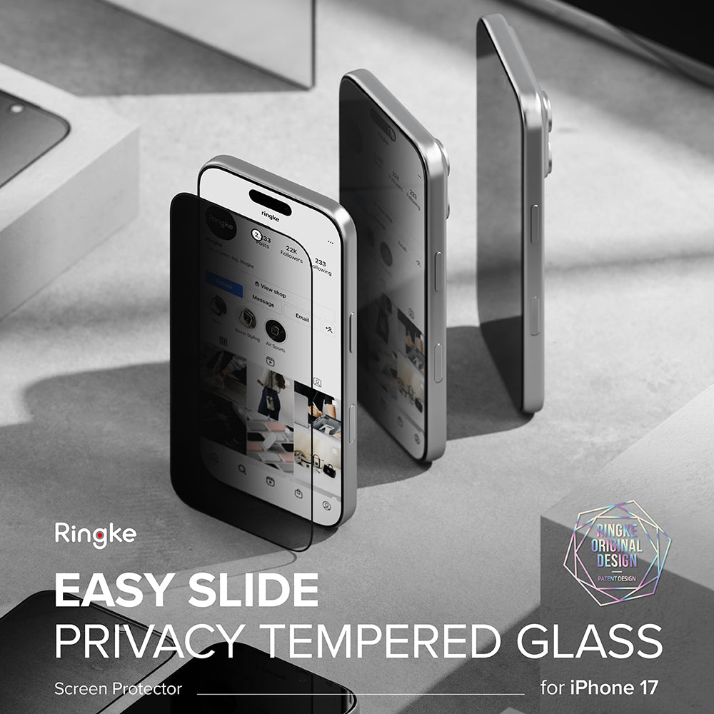 Zaštitna folija za ekran Privacy Ringke Easy Slide za Apple iPhone 17, Kaljeno staklo, Full Glue, Set od 2 komada
