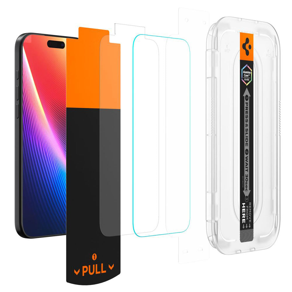 Folija za zaštitu ekrana Privacy Spigen GlastR EZ FIT Pro za Apple iPhone 17 Pro / 17 / 16 Pro, Kaljeno staklo, Full Glue AGL10098