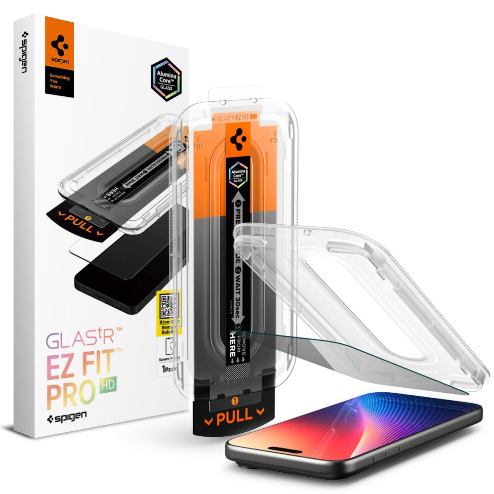 Folija za zaštitu ekrana Privacy Spigen GlastR EZ FIT Pro za Apple iPhone 17 Pro / 17 / 16 Pro, Kaljeno staklo, Full Glue AGL10098