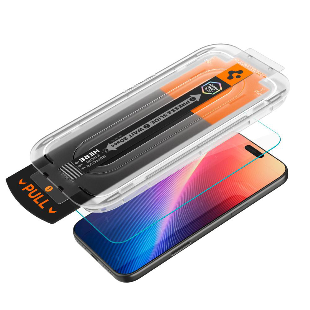 Folija za zaštitu ekrana Privacy Spigen GlastR EZ FIT Pro za Apple iPhone 17 Pro / 17 / 16 Pro, Kaljeno staklo, Full Glue AGL10098
