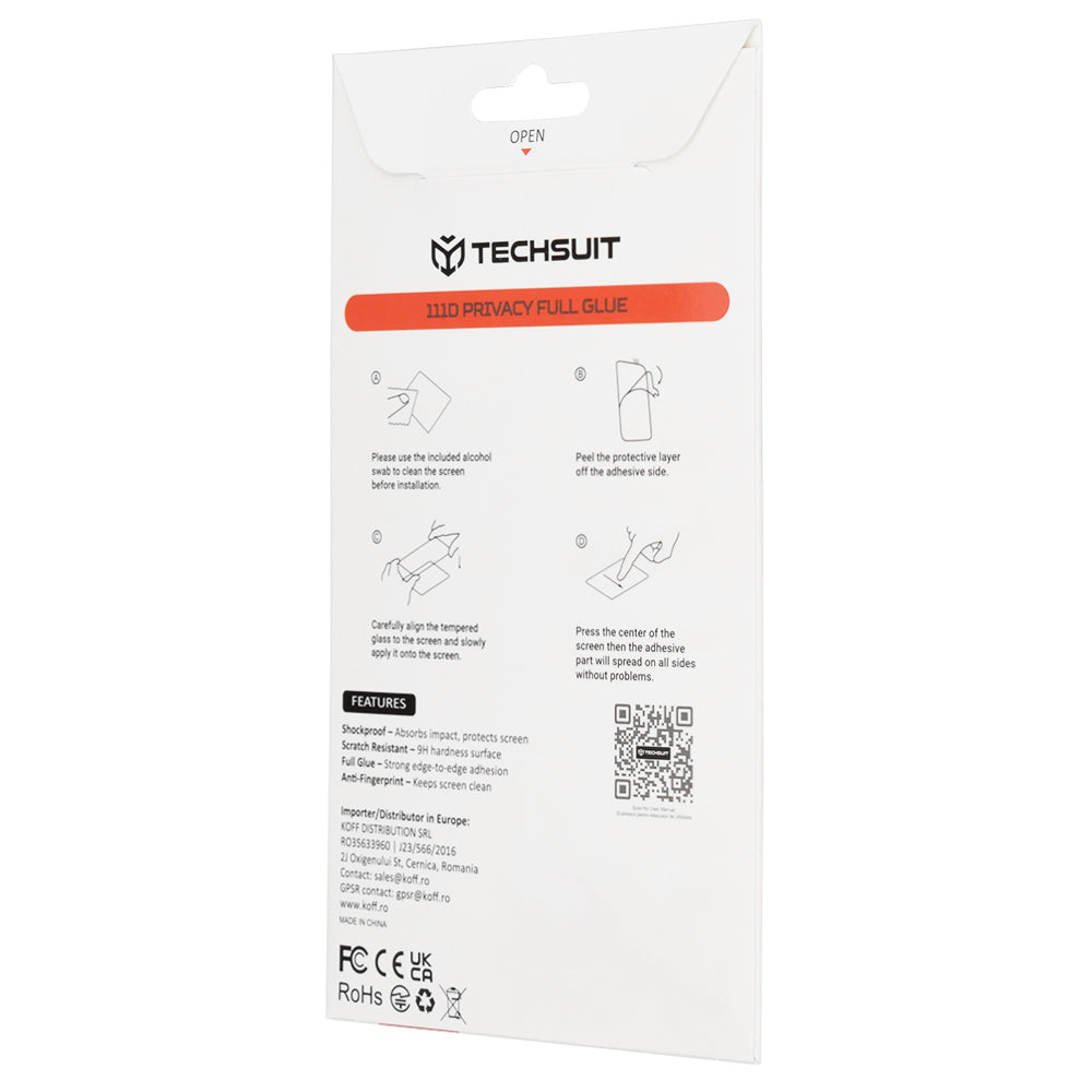 Zaštitna folija za ekran Privacy Techsuit za Xiaomi Redmi Note 15 Pro 5G, Kaljeno staklo, Full Glue, 111D