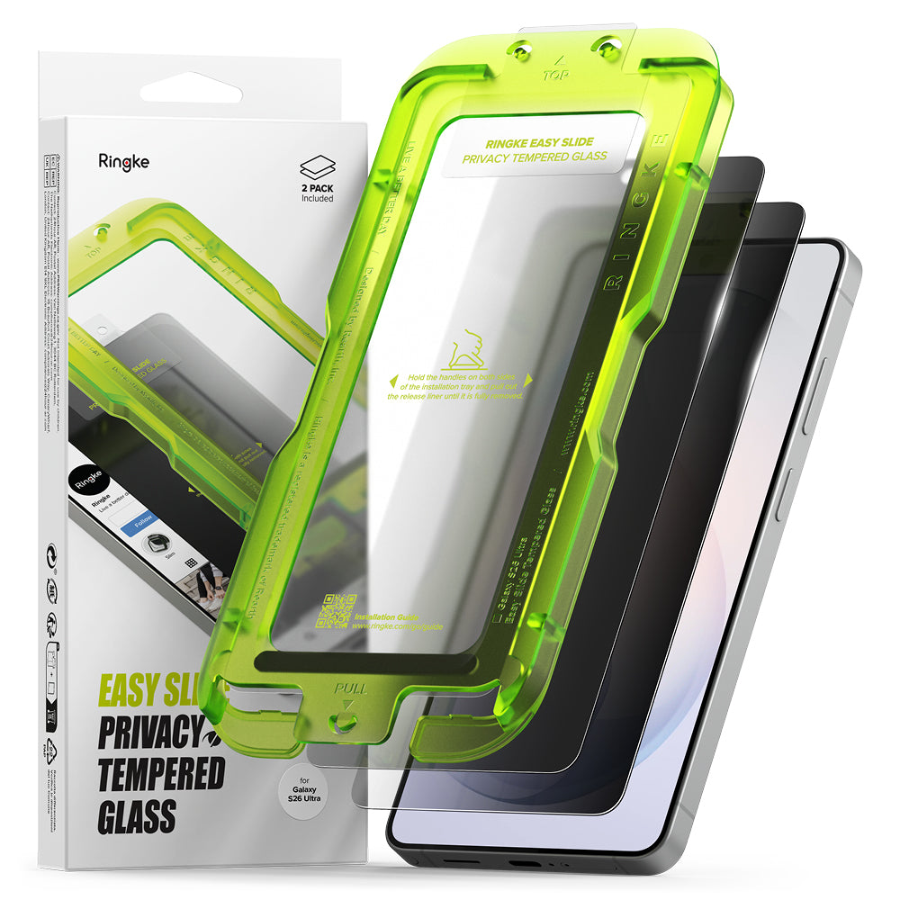 Zaštitna folija za ekran Ringke Easy Slide za Samsung Galaxy S26 Ultra S948, Kaljeno staklo, Full Glue, Set od 2 komada, Crna
