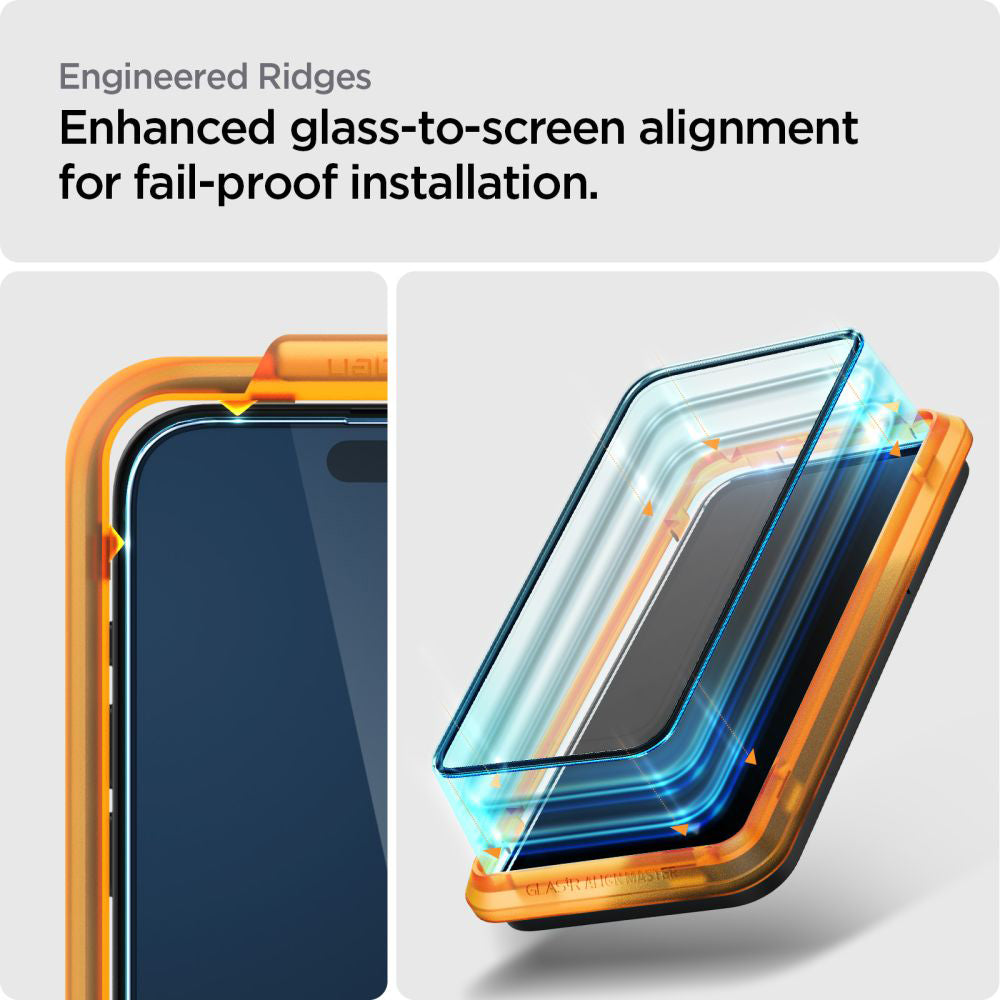 Zaštitna folija za ekran Spigen GlastR Align Master za Apple iPhone 15, Kaljeno staklo, Full Glue, Set 2 komada, Crna AGL06906