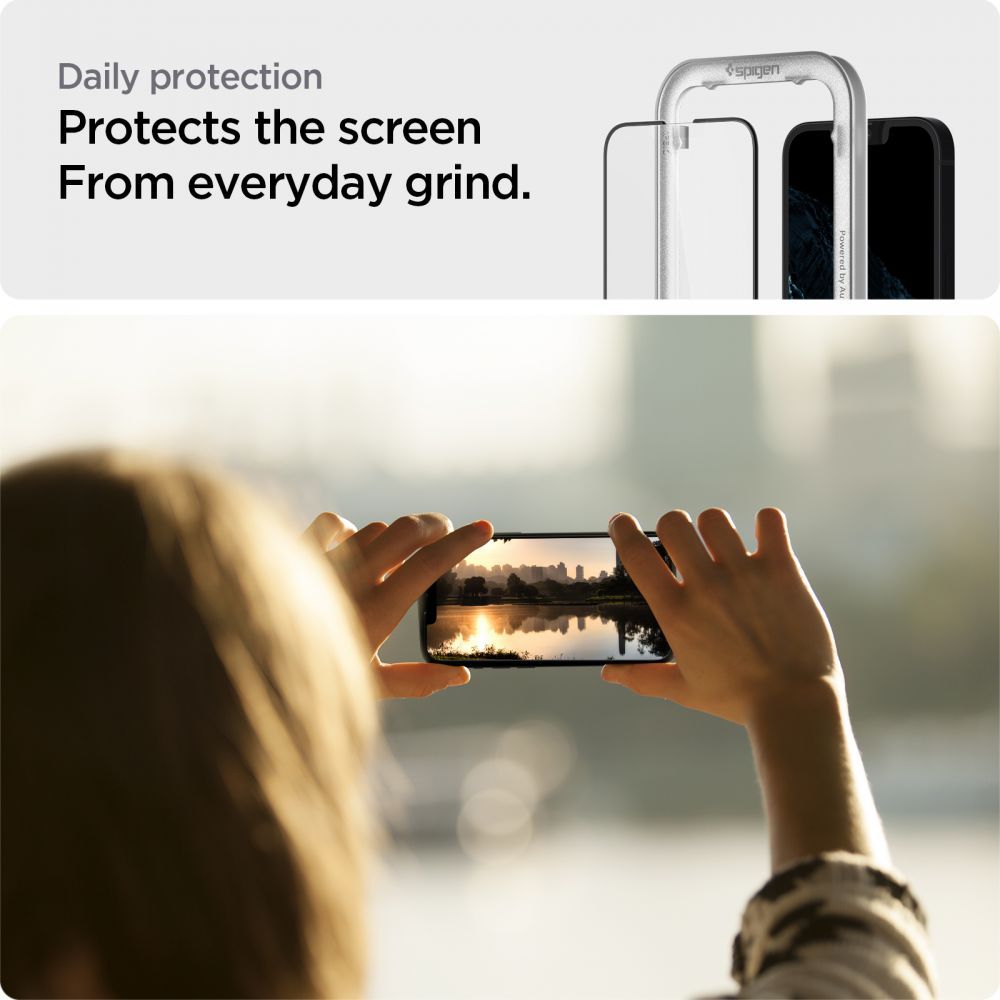 Folija za zaštitu ekrana Spigen GlastR Align Master za Apple iPhone 17e / 16e / 14 / 13 Pro, Kaljeno staklo, Full Glue, Crna AGL03725