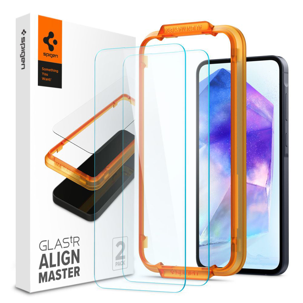 Zaštitna folija za ekran Spigen GlastR Align Master za Samsung Galaxy A55 5G A556, Kaljeno staklo, Full Glue, Set od 2 komada AGL07775