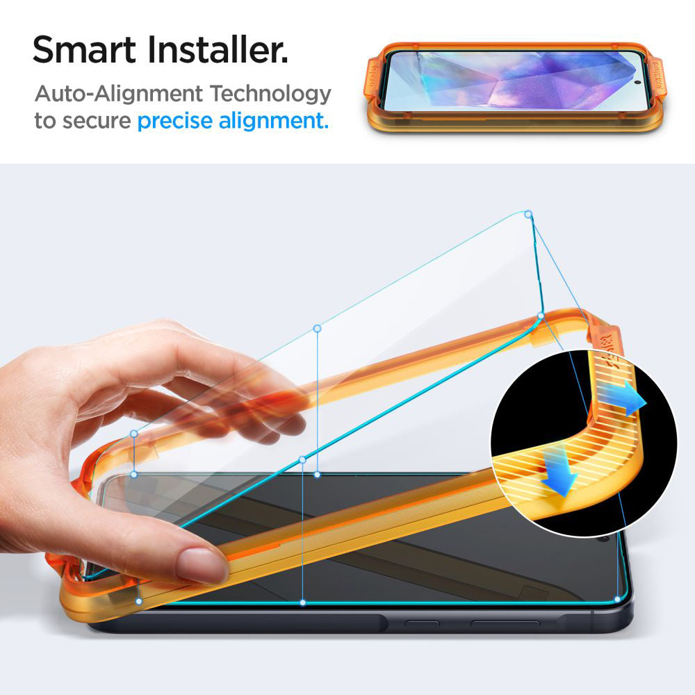 Zaštitna folija za ekran Spigen GlastR Align Master za Samsung Galaxy A55 5G A556, Kaljeno staklo, Full Glue, Set od 2 komada AGL07775