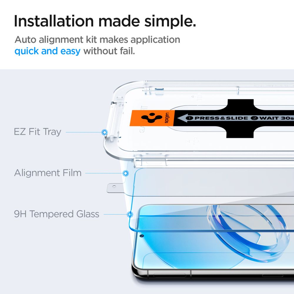 Folija za zaštitu ekrana Spigen GlastR EZ FIT za Samsung Galaxy S23 S911, Kaljeno staklo, Full Glue, Set 2 komada AGL05958