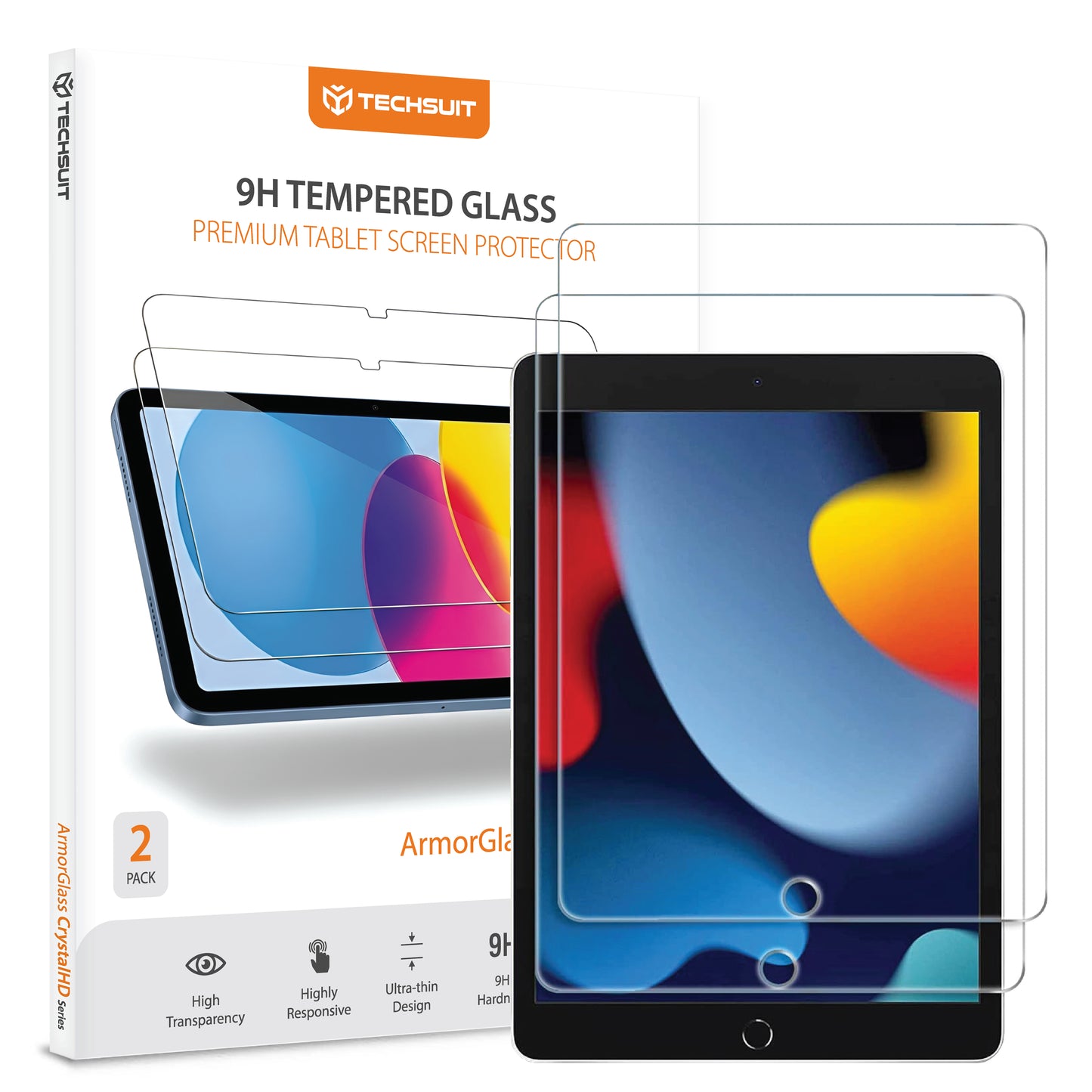 Folija za zaštitu ekrana Techsuit ArmorGlass CrystalHD za Apple iPad 10.2 (2021) / 10.2 (2020), Kaljeno staklo, Full Glue, Set 2 komada