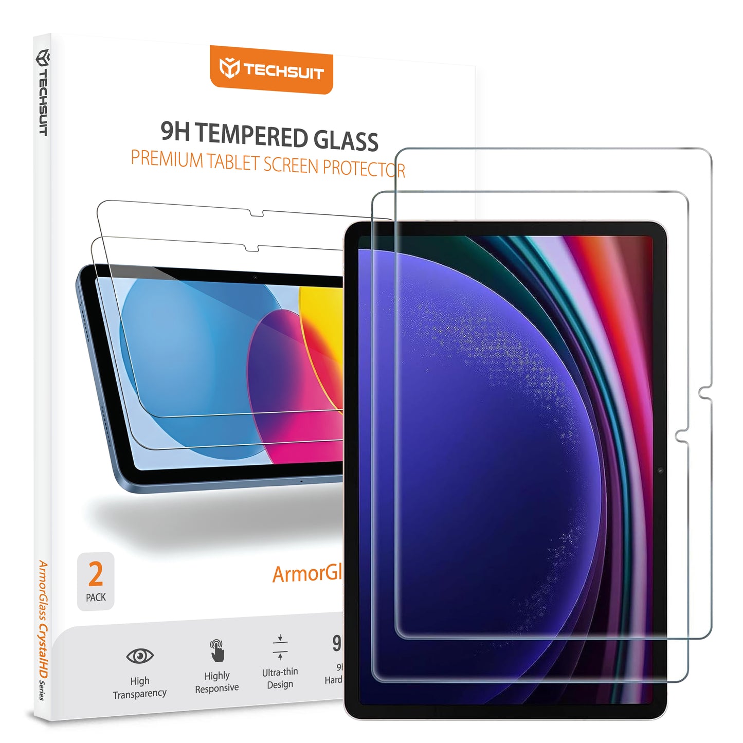 Zaštitna folija za ekran Techsuit ArmorGlass CrystalHD za Samsung Galaxy Tab S10 Lite / Tab S10 FE, Kaljeno staklo, Full Glue, Set od 2 komada