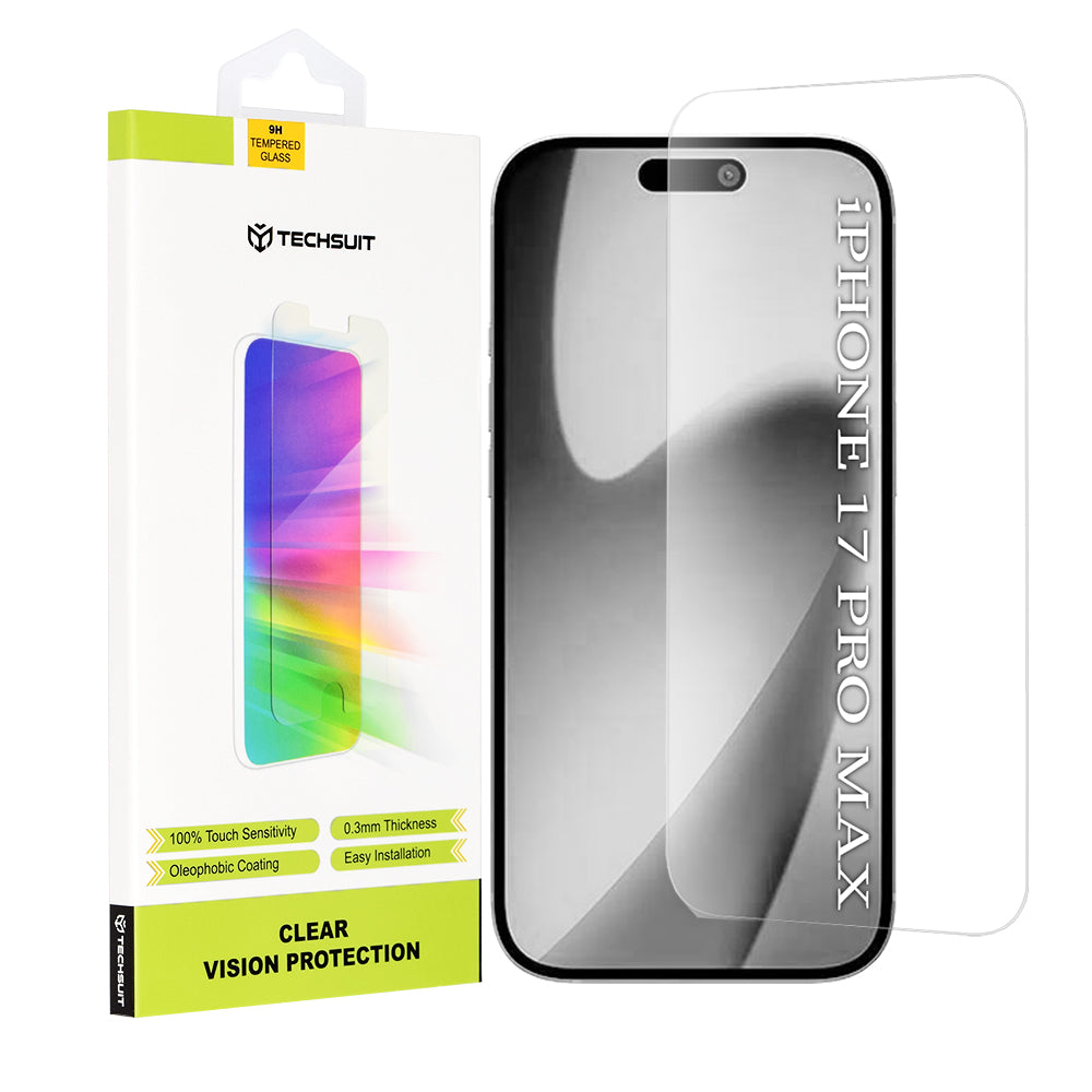 Folija za zaštitu ekrana Techsuit Clear Vision za Apple iPhone 17 Pro Max, Kaljeno staklo, Full Glue