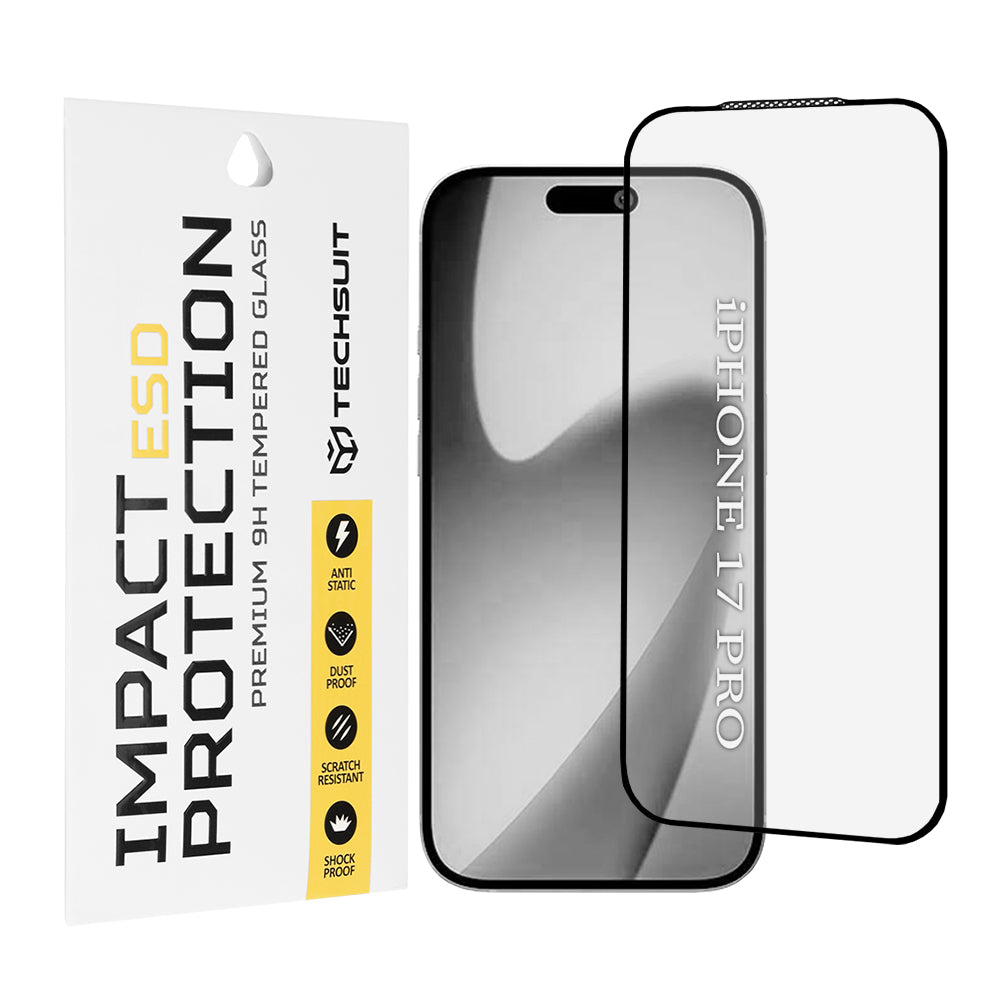 Folija za zaštitu ekrana Techsuit za Apple iPhone 17 Pro, Kaljeno staklo, Full Glue, Crna
