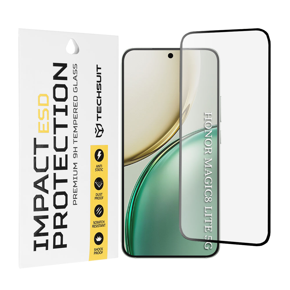 Folija za zaštitu ekrana Techsuit za Honor Magic8 Lite, Kaljeno staklo, Full Glue, Crna