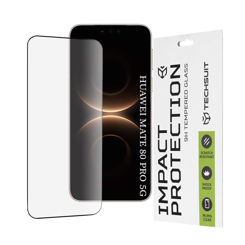 Folija za zaštitu ekrana Techsuit za Huawei Mate 80 Pro, Kaljeno staklo, Full Glue, 111D, Crna
