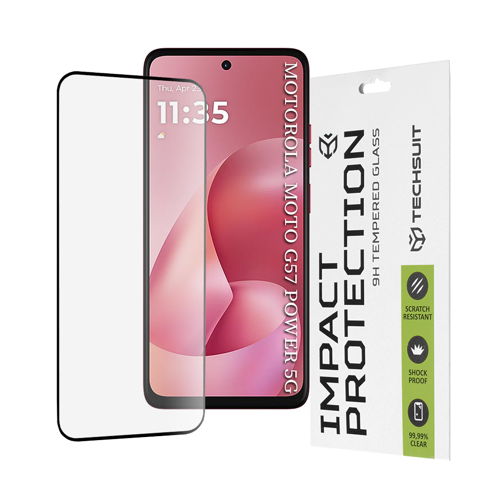 Folija za zaštitu ekrana Techsuit za Motorola Moto G67 Power / G57 Power, Kaljeno staklo, Full Glue, 111D, Crna