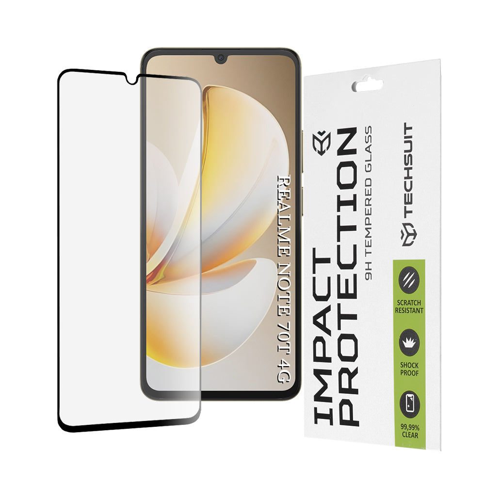 Folija za zaštitu ekrana Techsuit za Realme Note 70T, Kaljeno staklo, Full Glue, 111D, Crna
