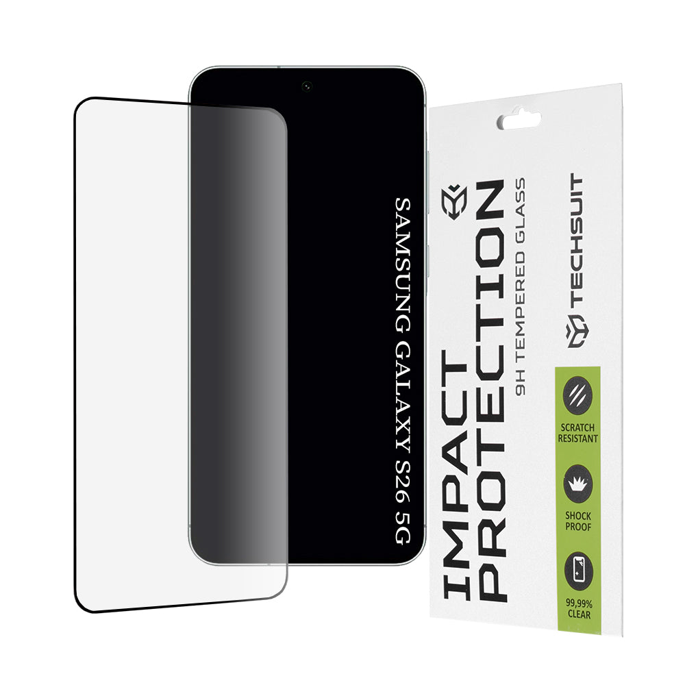 Folija za zaštitu ekrana Techsuit za Samsung Galaxy S26 S942, Kaljeno staklo, Full Glue, 111D, Crna