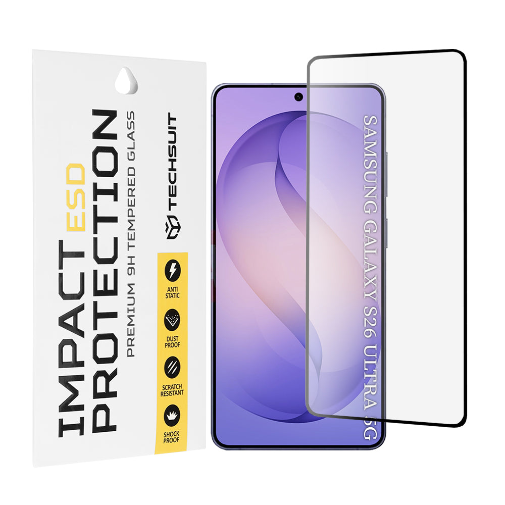 Folija za zaštitu ekrana Techsuit za Samsung Galaxy S26 Ultra S948, Kaljeno staklo, Full Glue, Crna