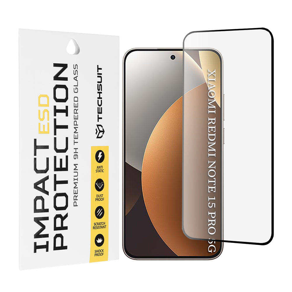 Folija za zaštitu ekrana Techsuit za Xiaomi Redmi Note 15 Pro 5G, Kaljeno staklo, Full Glue, Crna