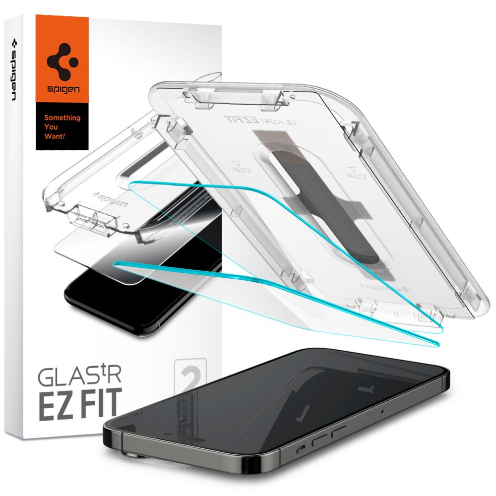 Folija za zaštitu ekrana Spigen GlastR EZ FIT za Apple iPhone 14 Pro Max, Kaljeno staklo, Full Glue, Set 2 komada AGL05202