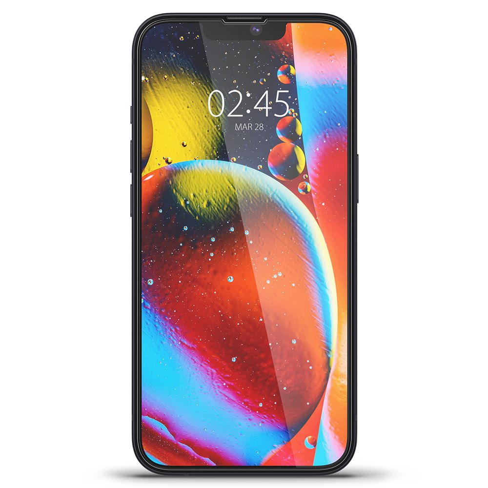Folija za zaštitu ekrana Spigen GlastR Slim za Apple iPhone 17e / 16e / 14 / 13 Pro, Kaljeno staklo, Full Glue, Crna AGL03392