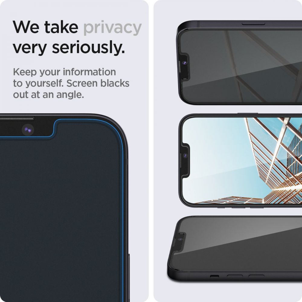 Zaštitna folija za ekran Privacy Spigen GlastR EZ FIT za Apple iPhone 17e / 16e / 14 / 13 Pro, Kaljeno staklo, Full Glue, Set 2 komada AGL03388