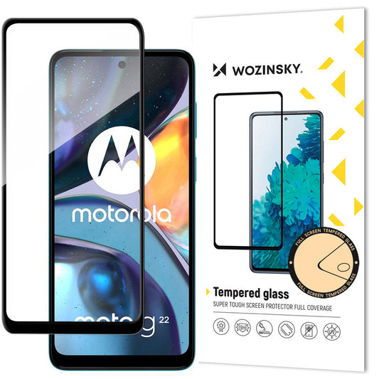 Folija za zaštitu ekrana WZK za Motorola Moto G22, Kaljeno staklo, Pun lepak, Crna