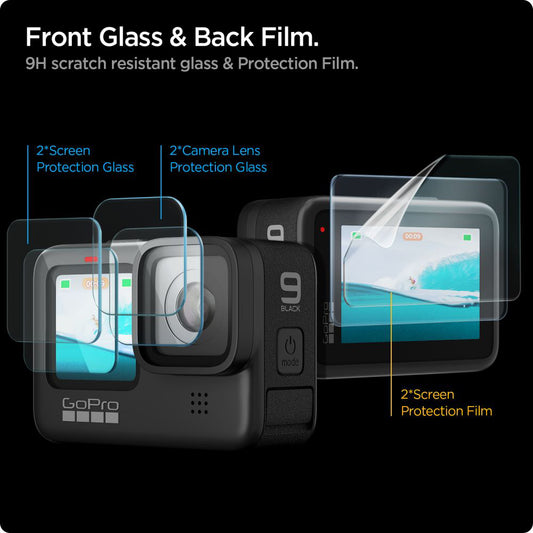 Folija za zaštitu ekrana i objektiva Spigen GlastR Slim za GoPro Hero 12 / 9 / 10 / 11, Kaljeno staklo, Set od 6 komada AGL03045