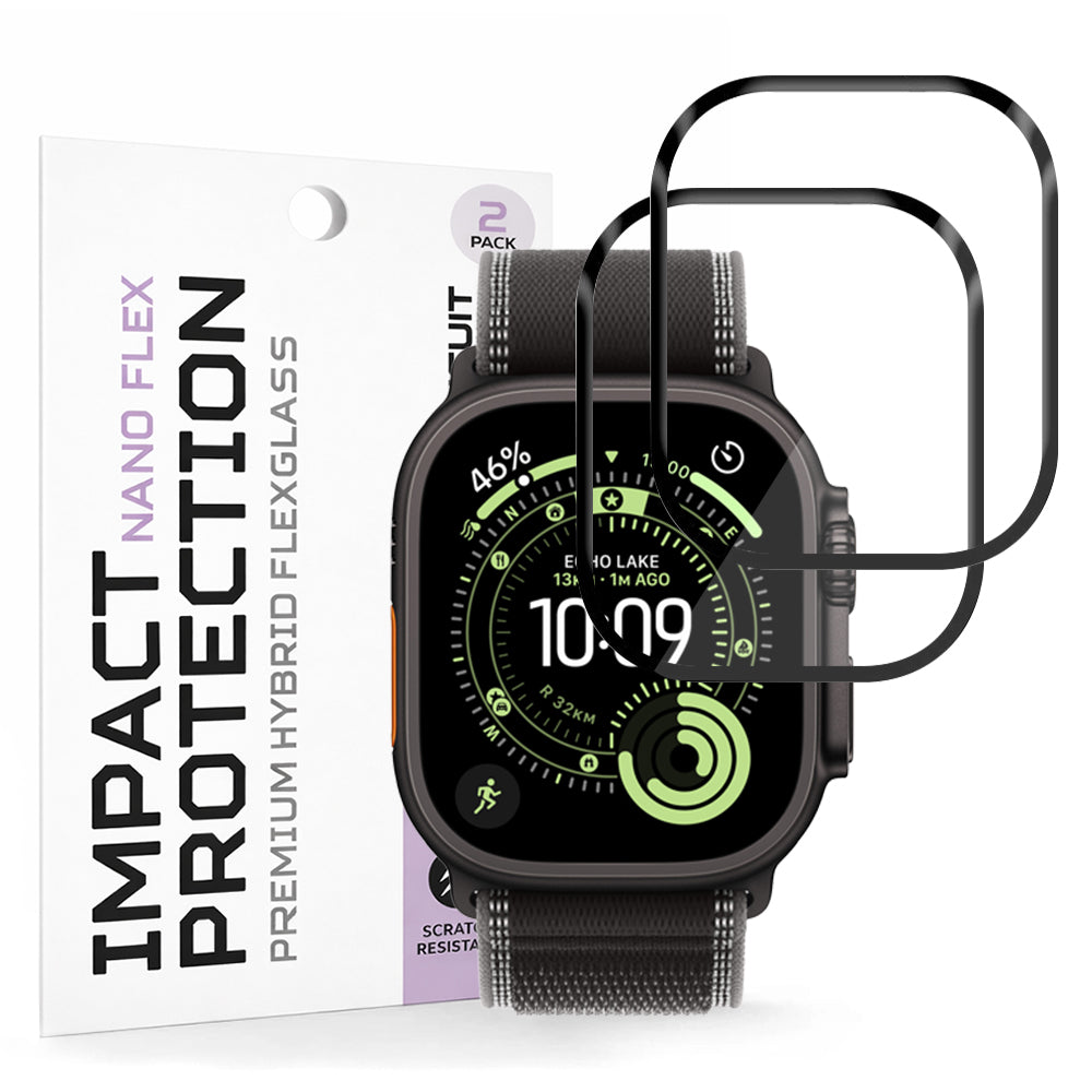 Folija za zaštitu Techsuit Nano Flex za Apple Watch Ultra Series, Set 2 komada, Plastika, Crna