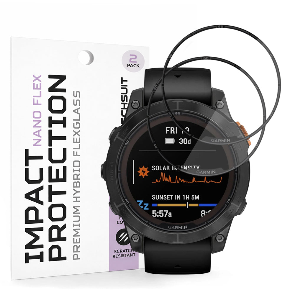Folija za zaštitu Techsuit Nano Flex za Garmin Fenix 7 Pro Solar, Set 2 komada, Plastika, Crna