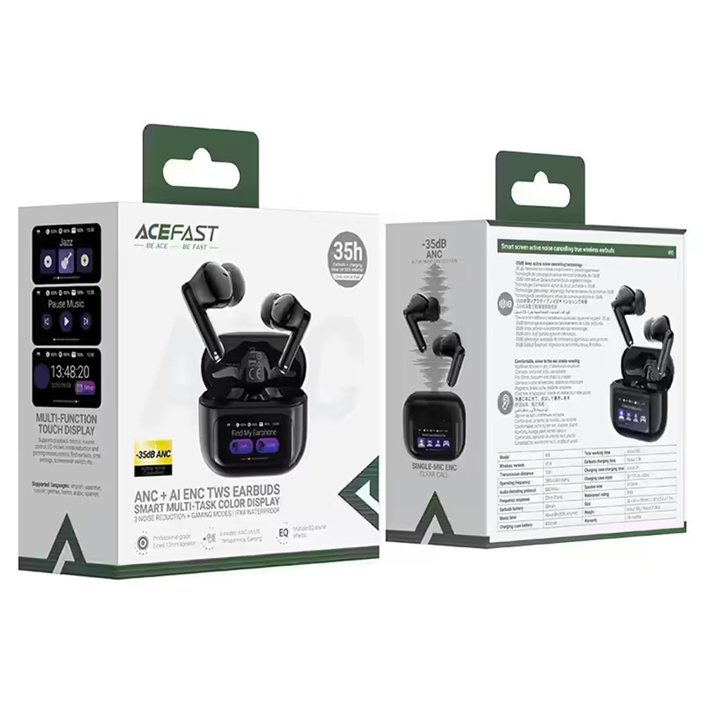 Handsfree Bluetooth Acefast W6, TWS, ANC, Crni