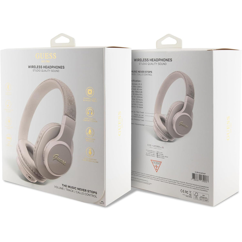 Handsfree Bluetooth Guess 4G Tone on Tone Script Logo, A2DP, Roze