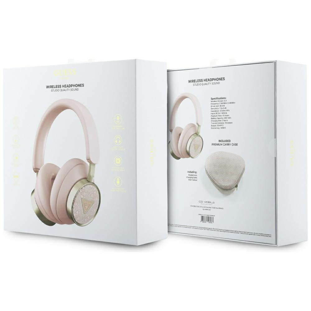 Handsfree Bluetooth Guess 4G Gold Triangle Logo, A2DP, Roze
