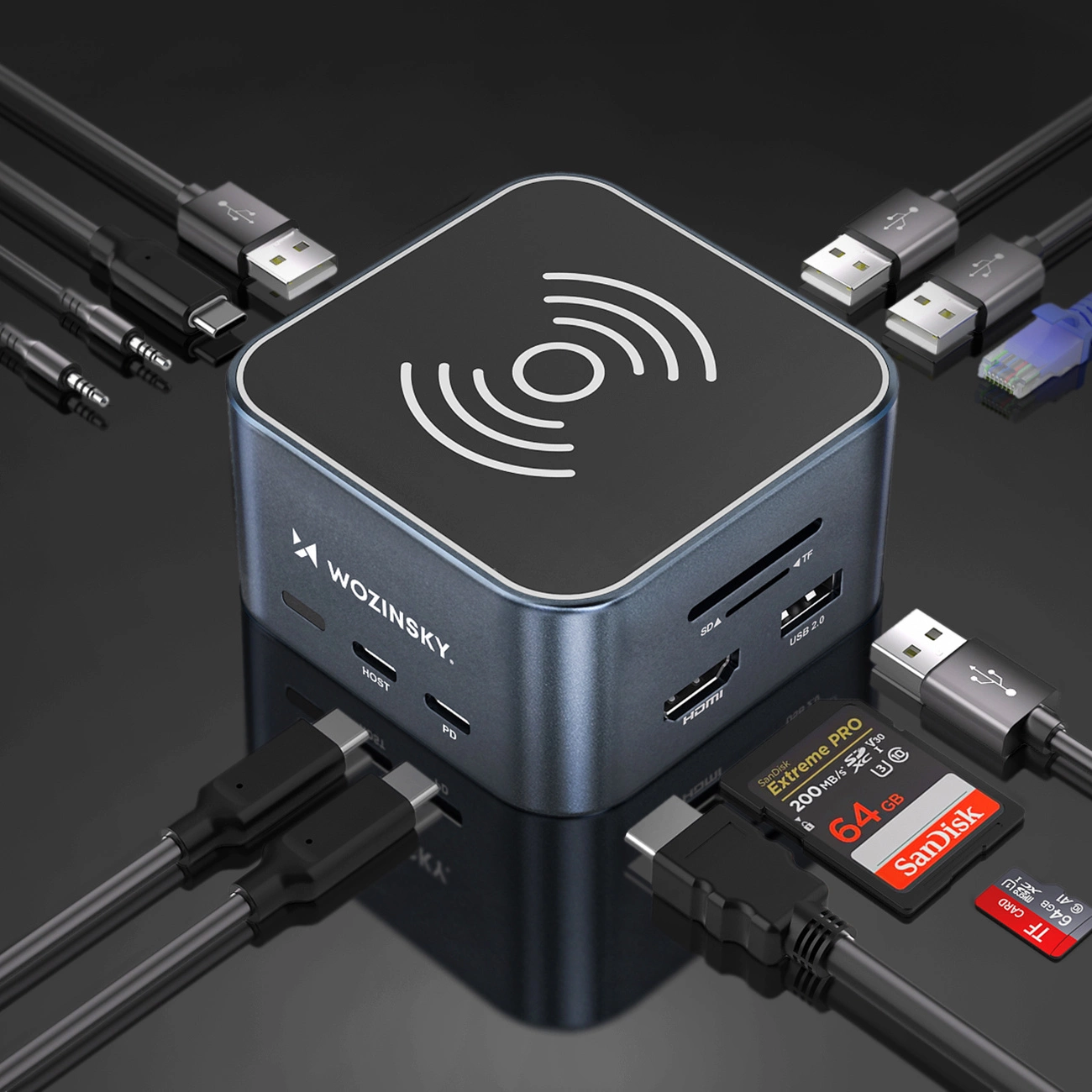 Multifunkcionalni Hub WZK WHBC09Y8S, 12u1, Sivi