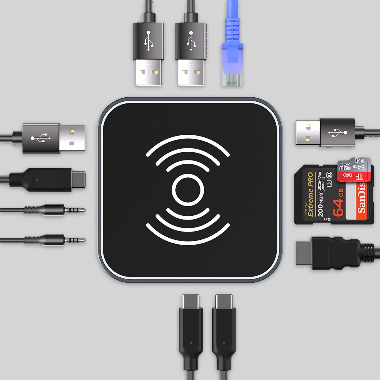 Multifunkcionalni Hub WZK WHBC09Y8S, 12u1, Sivi