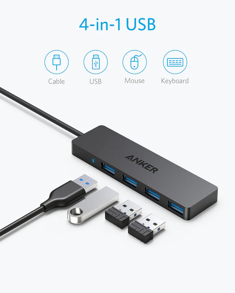 Hub USB Anker, 4 x USB-A 3.0, Crni A7516016