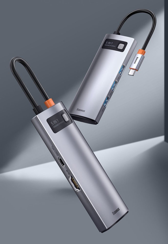 Hub USB-C Baseus Metal Gleam, 3 x USB-A 3.0 - 1 x USB-C - 1 x HDMI, Sivi CAHUB-CX0G