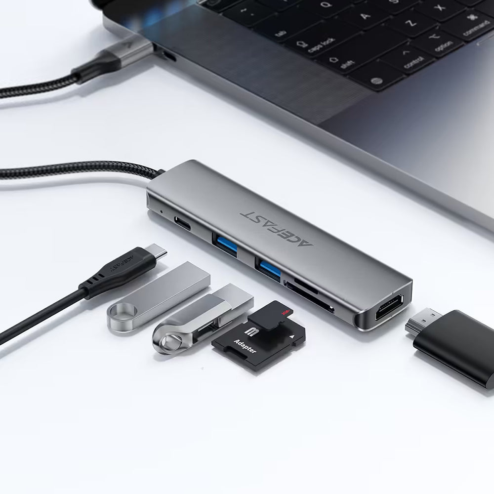 Hub USB-C Acefast J18, 6u1, Sivi