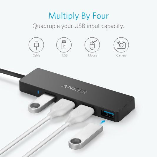 USB-C Anker hub, 4 x USB-A 3.0, crni A8309G11
