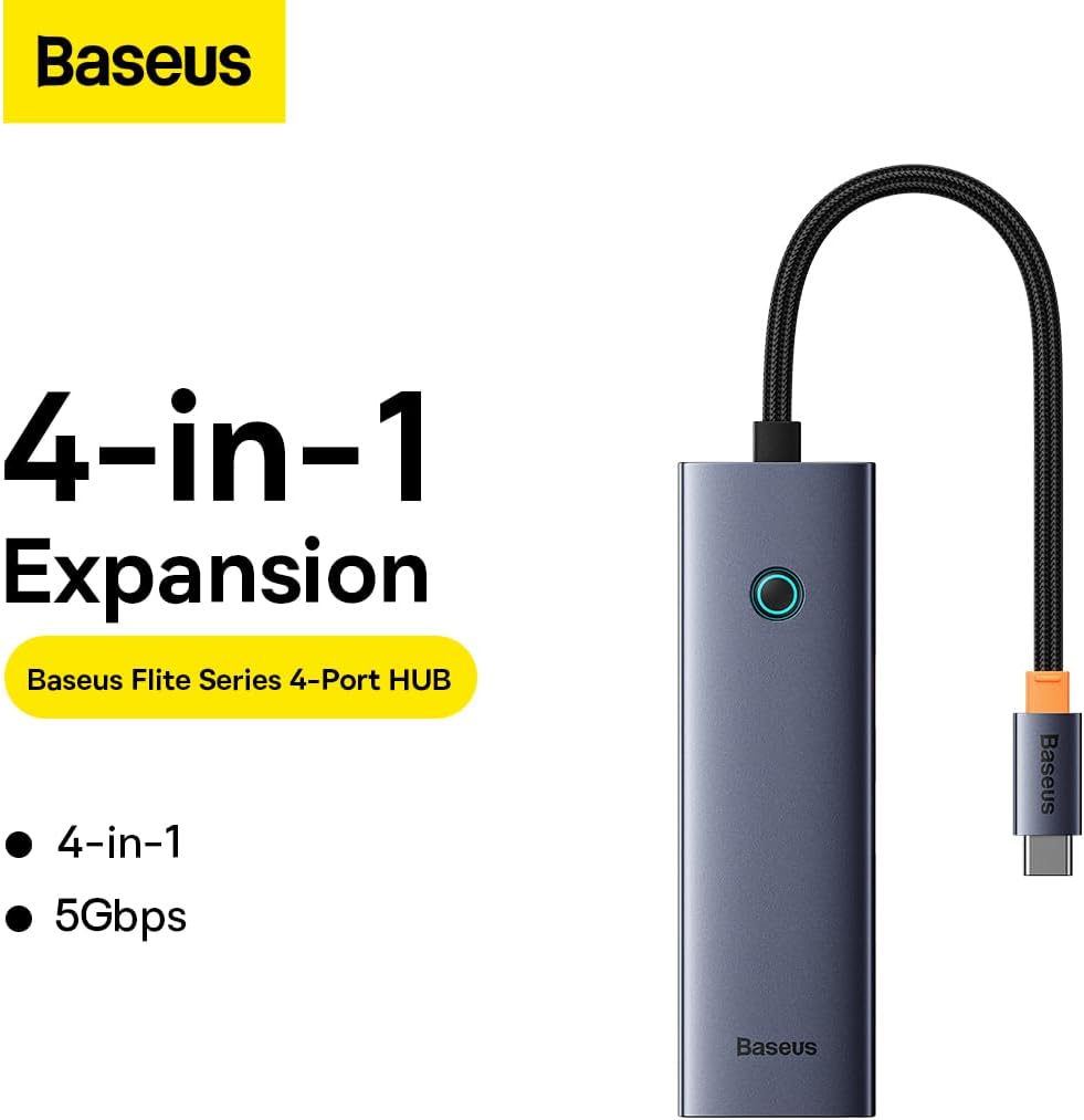 Hub USB-C Baseus UltraJoy, 4 x USB-A 3.0, Sivi B0005280A813-03