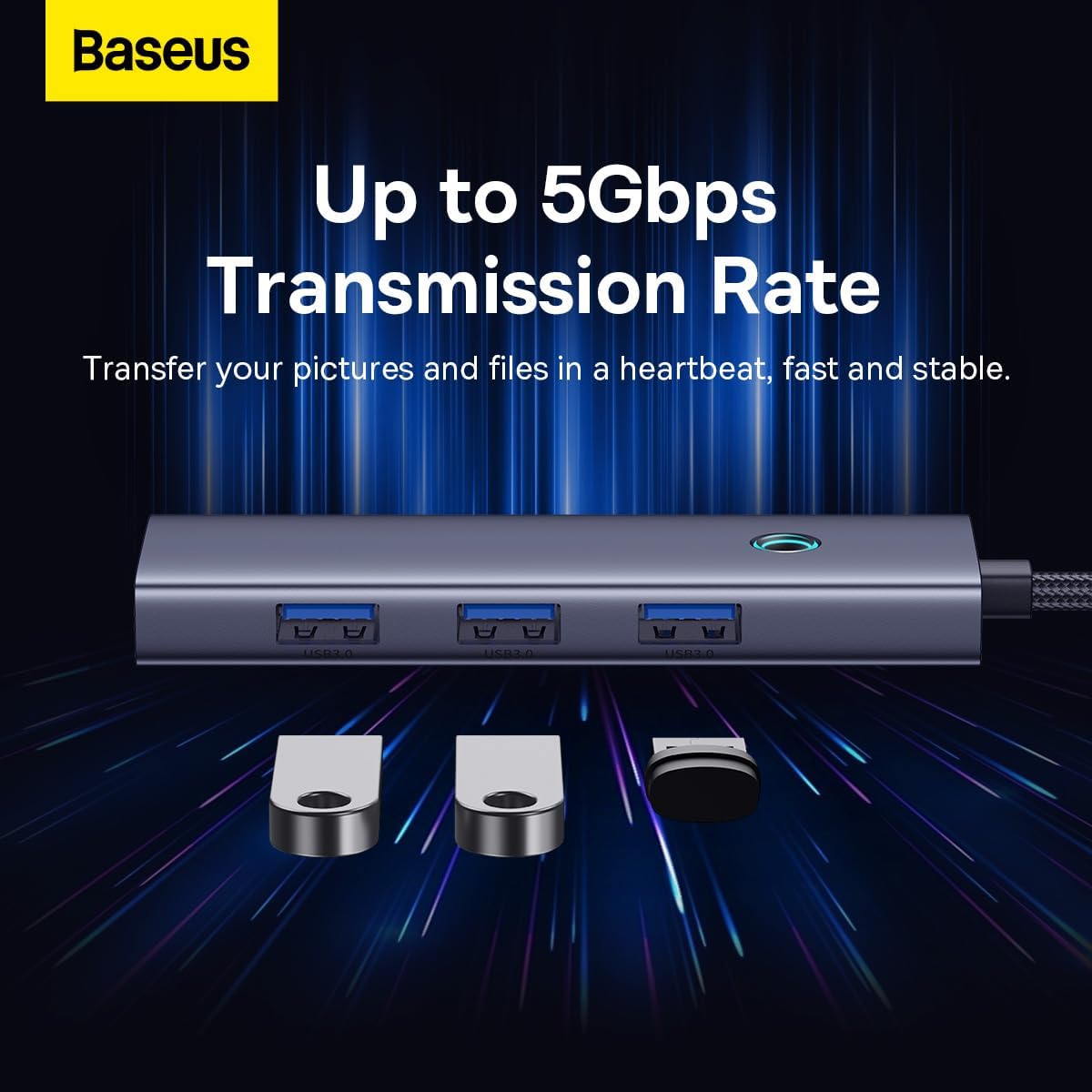 Hub USB-C Baseus UltraJoy, 4 x USB-A 3.0, Sivi B0005280A813-03