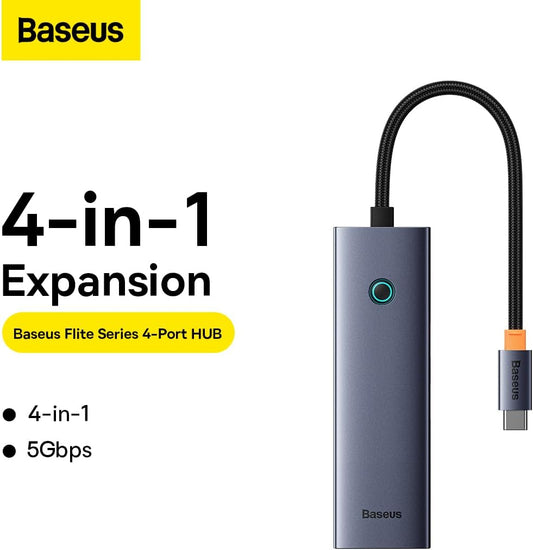 USB-C Hub Baseus UltraJoy, 3 x USB-A 3.0 - 1 x RJ45, Sivi B0005280A813-00
