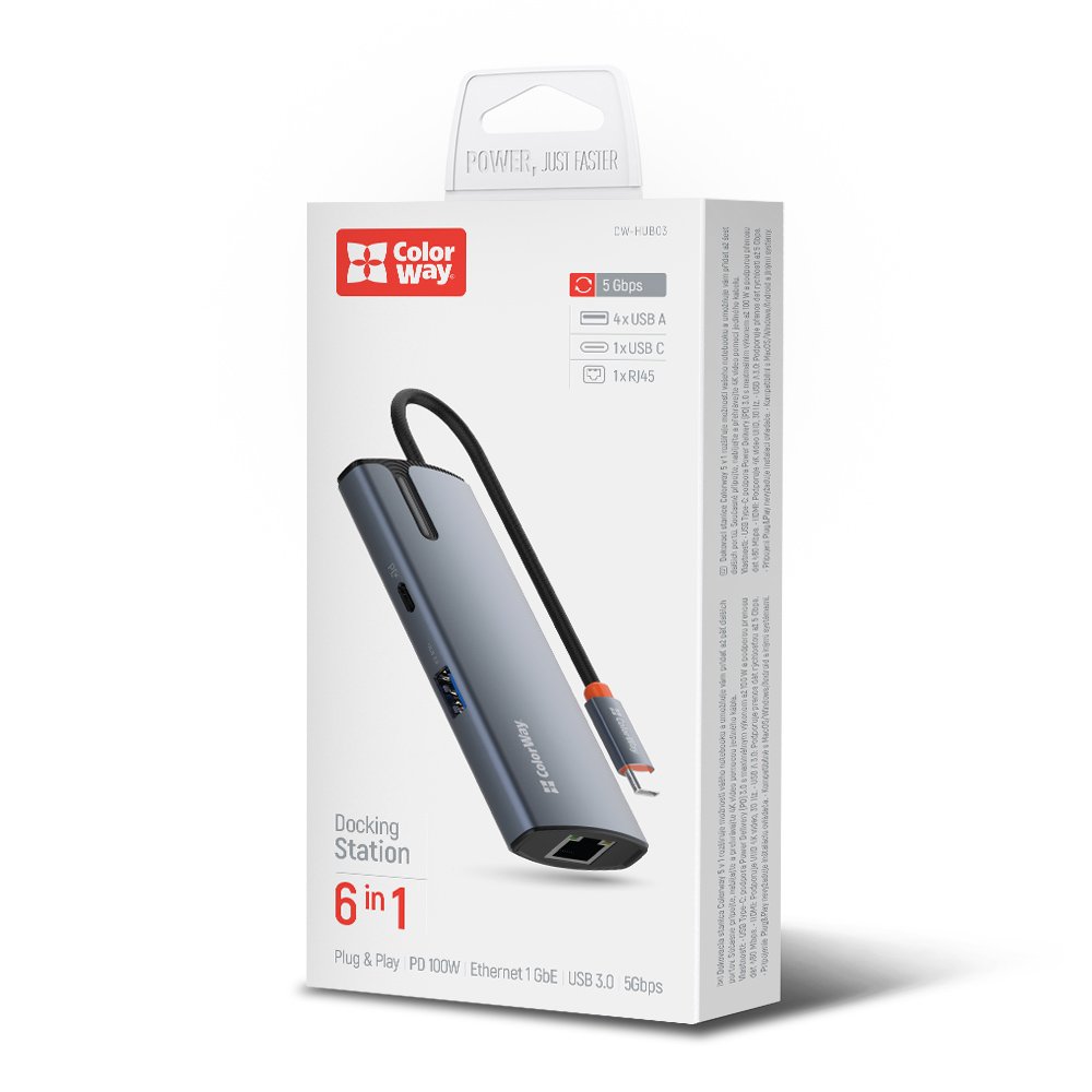 Hub USB-C ColorWay CW-HUB03, 6in1, Srebrni