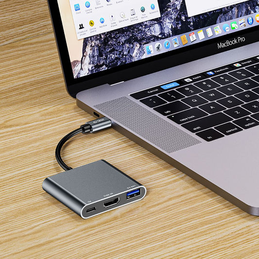 USB-C Hub Tech-Protect V1, USB-A 3.0 - 1 x USB-C - 1 x HDMI, Sivi