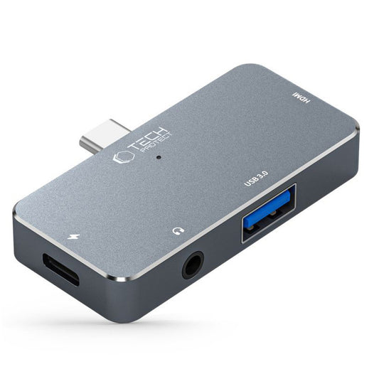 USB-C Hub Tech-Protect V6, 1 x USB-A - 1 x USB-C - 1 x HDMI - 1 x Jack 3.5mm, Sivi