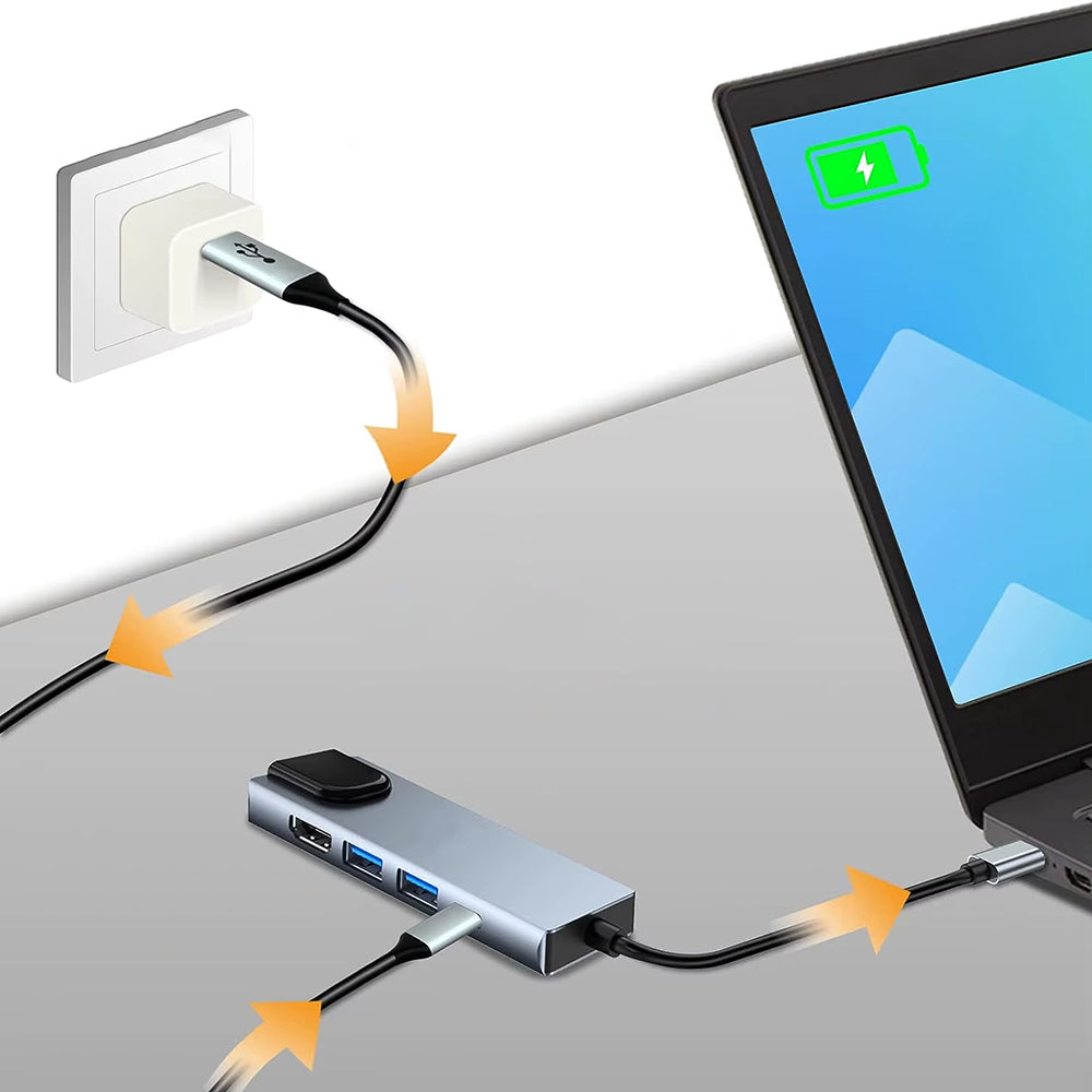 Hub USB-C Techsuit H1 NetBridge, 5u1, Sivi