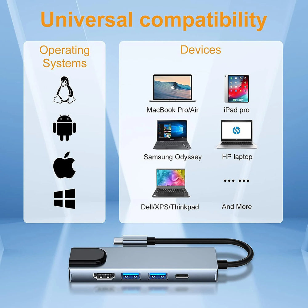 Hub USB-C Techsuit H1 NetBridge, 5u1, Sivi
