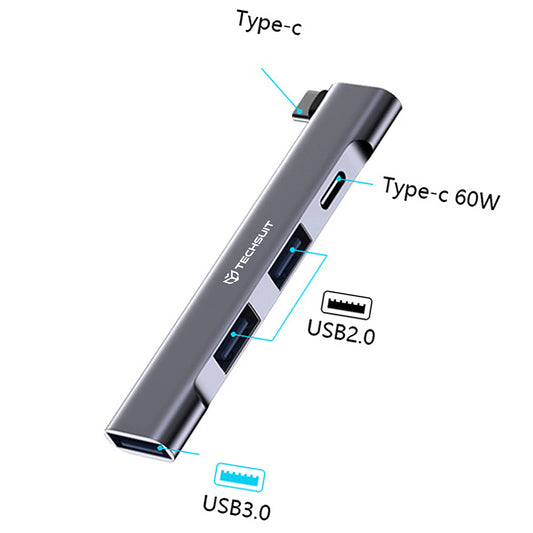 Hub USB-C Techsuit H12 ZenithDock, 4in1, Sivi