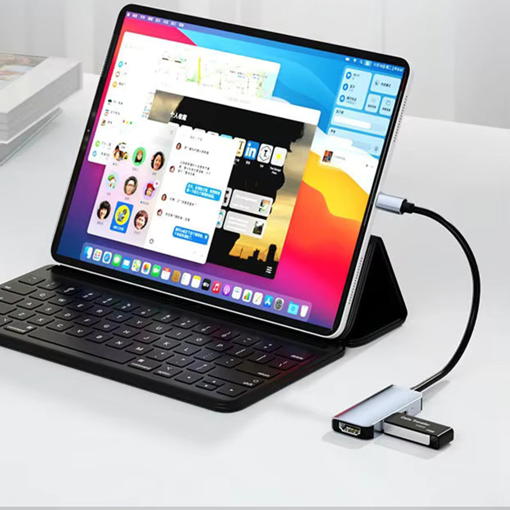 Hub USB-C Techsuit H4 TurboChargeX, 3u1, Sivi