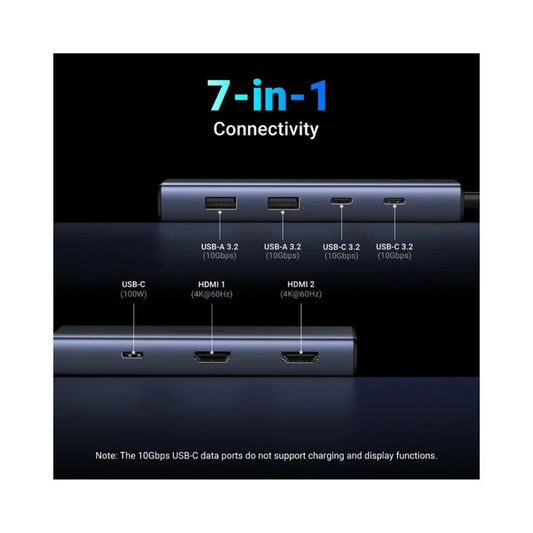 Hub USB-C UGREEN CM498 (45379), 2 x USB-A 3.2 - 3 x USB-C - 2 x HDMI, Sivi